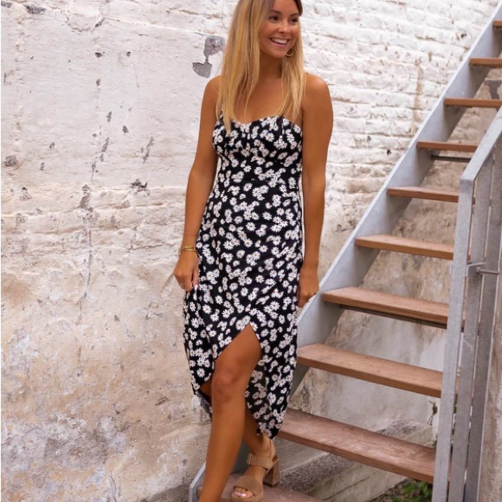 Floral Black and White Midi Dress